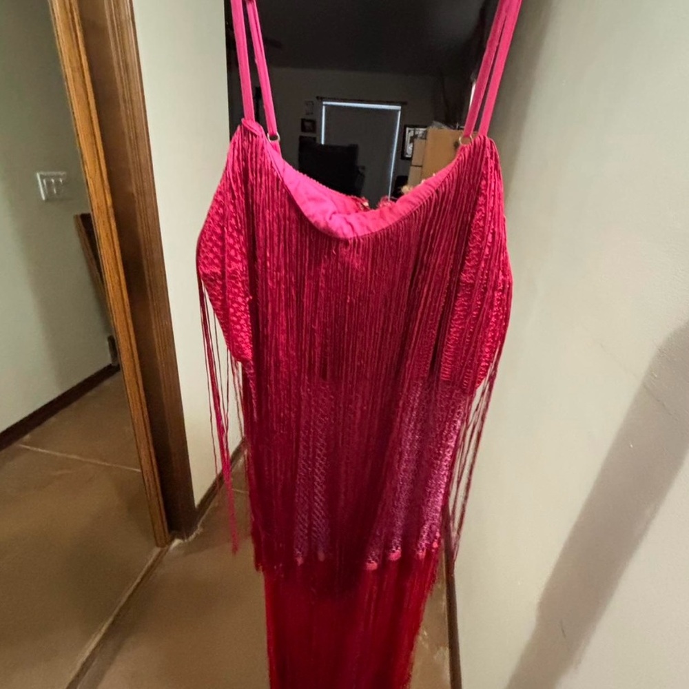 Anthropologie Pink Fringe Midi Dress